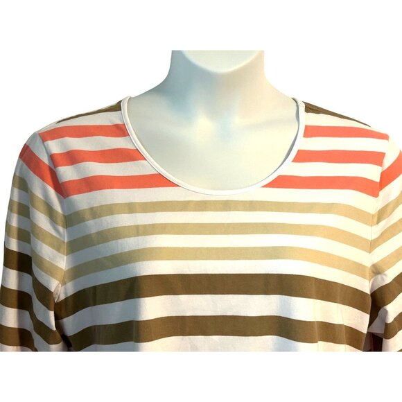 Neutral Striped Denim & Co Womens Size XL 3/4 Sleeve Top T Shirt Cotton Blend - Picture 2 of 6